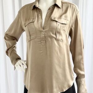 Anthropologie Satin Utility Open Back Shirt